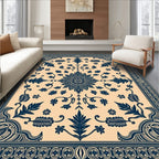 Elegant Floral Scrollwork Dark Indigo Rug