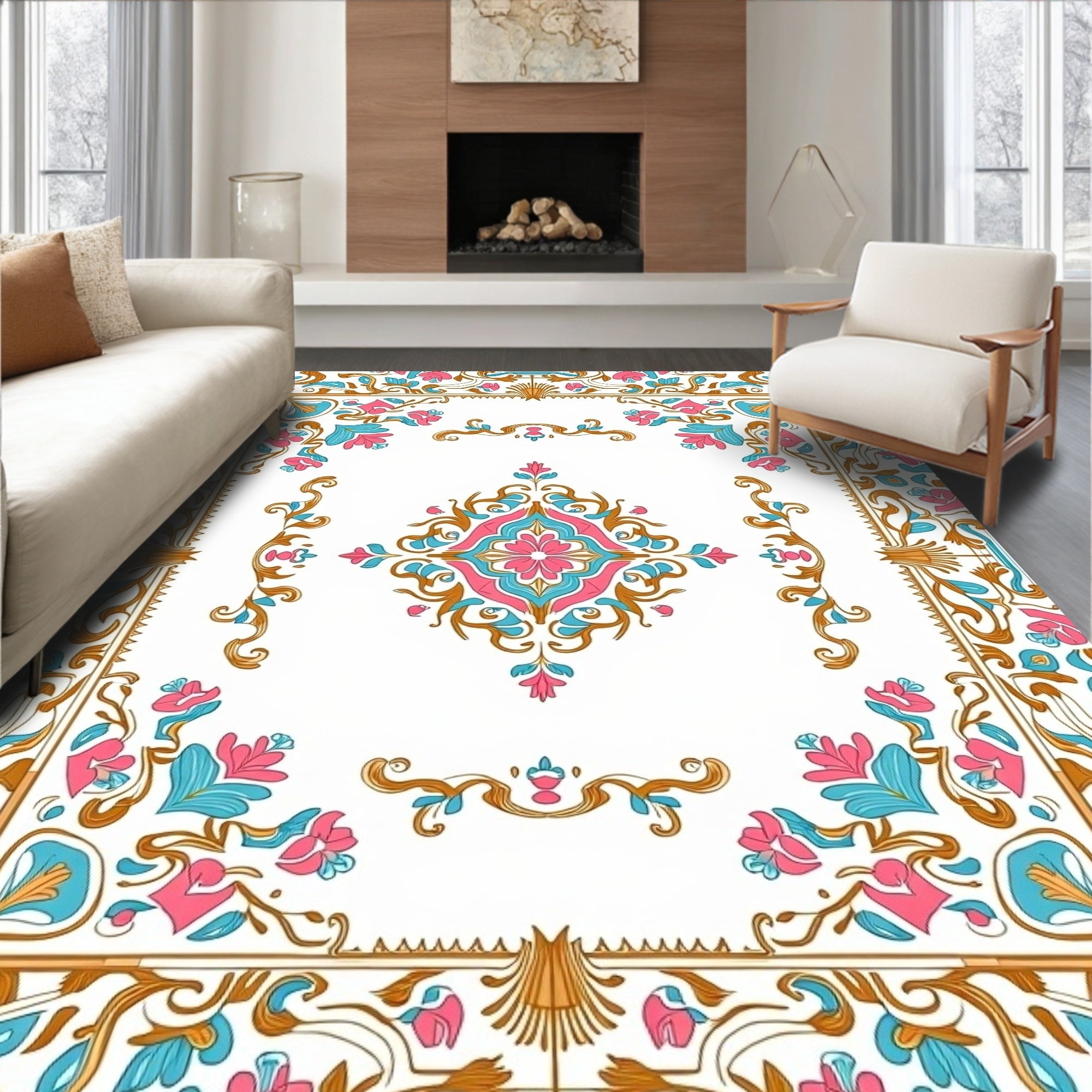 Art Nouveau Floral Scrollwork Collection Rug