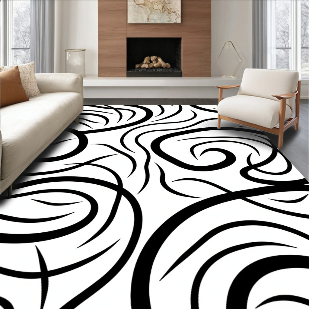 Abstract Black Wave Pattern Design Rug