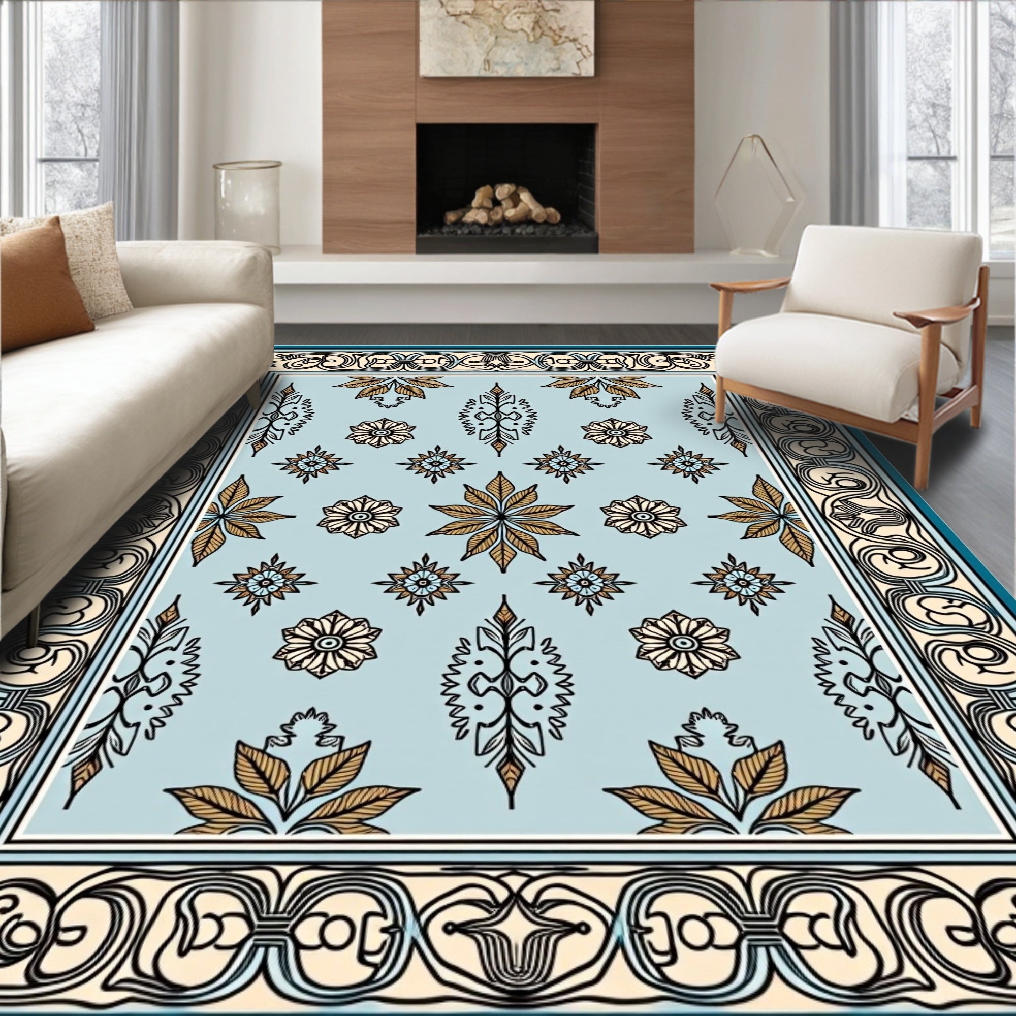 Classic Floral And Geometric Pattern Rug