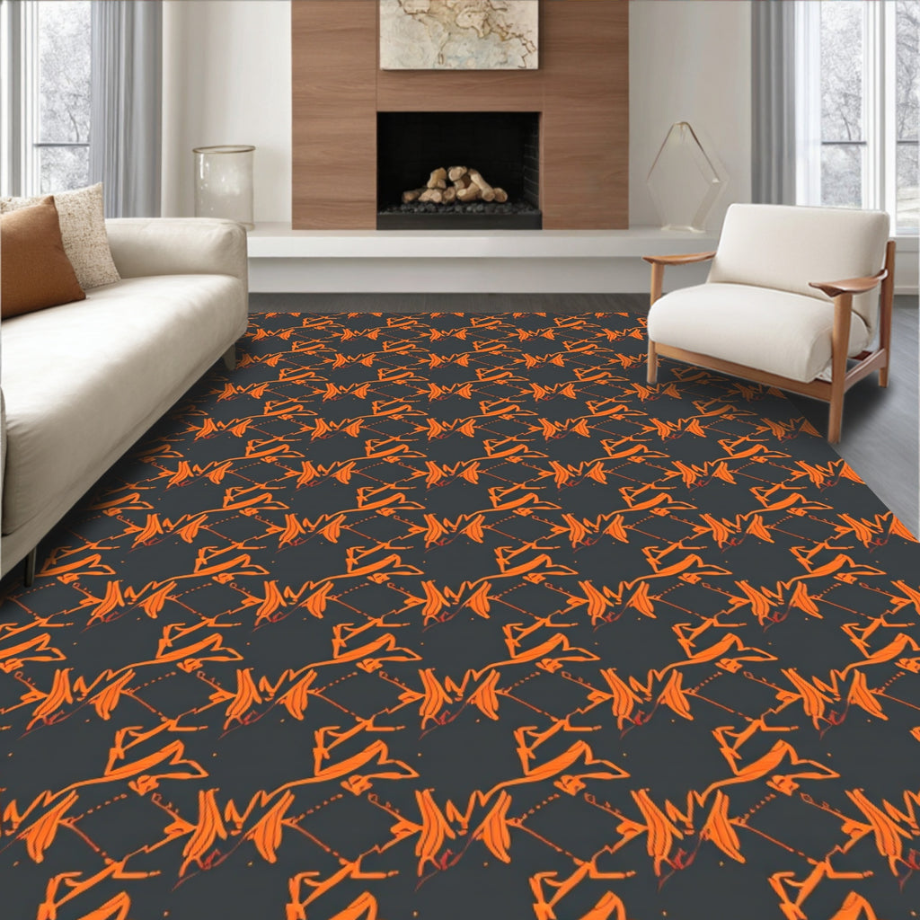 Bold Orange Abstract Geometric Pattern Rug