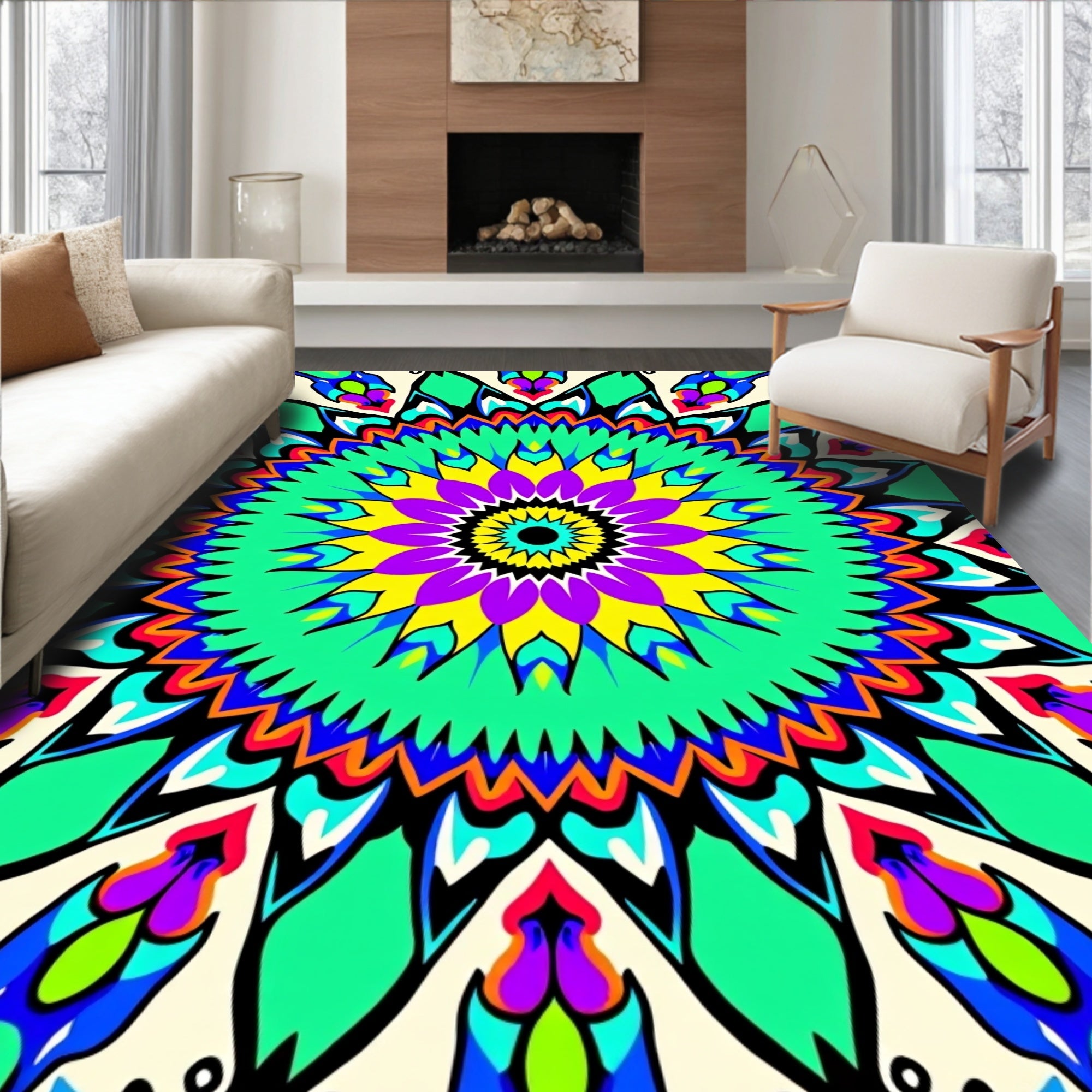 Vibrant Mandala Floral Pattern Rug