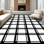 Bold Black White Grid Pattern Rug