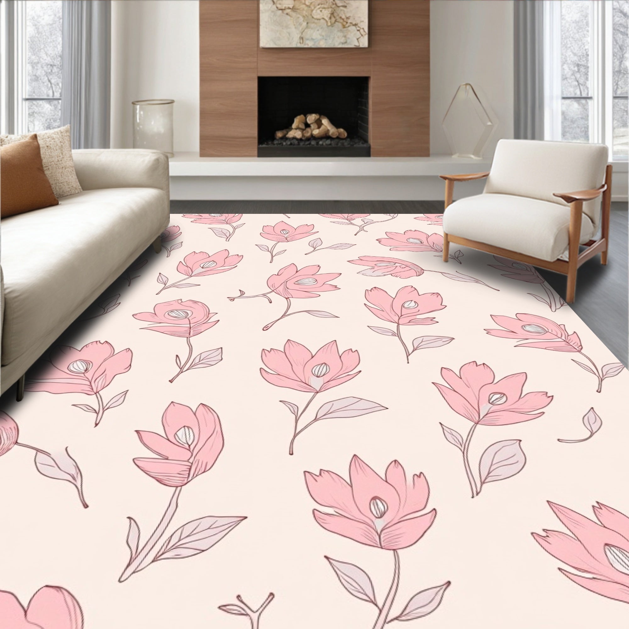 Simple Pink Floral Pattern Rug
