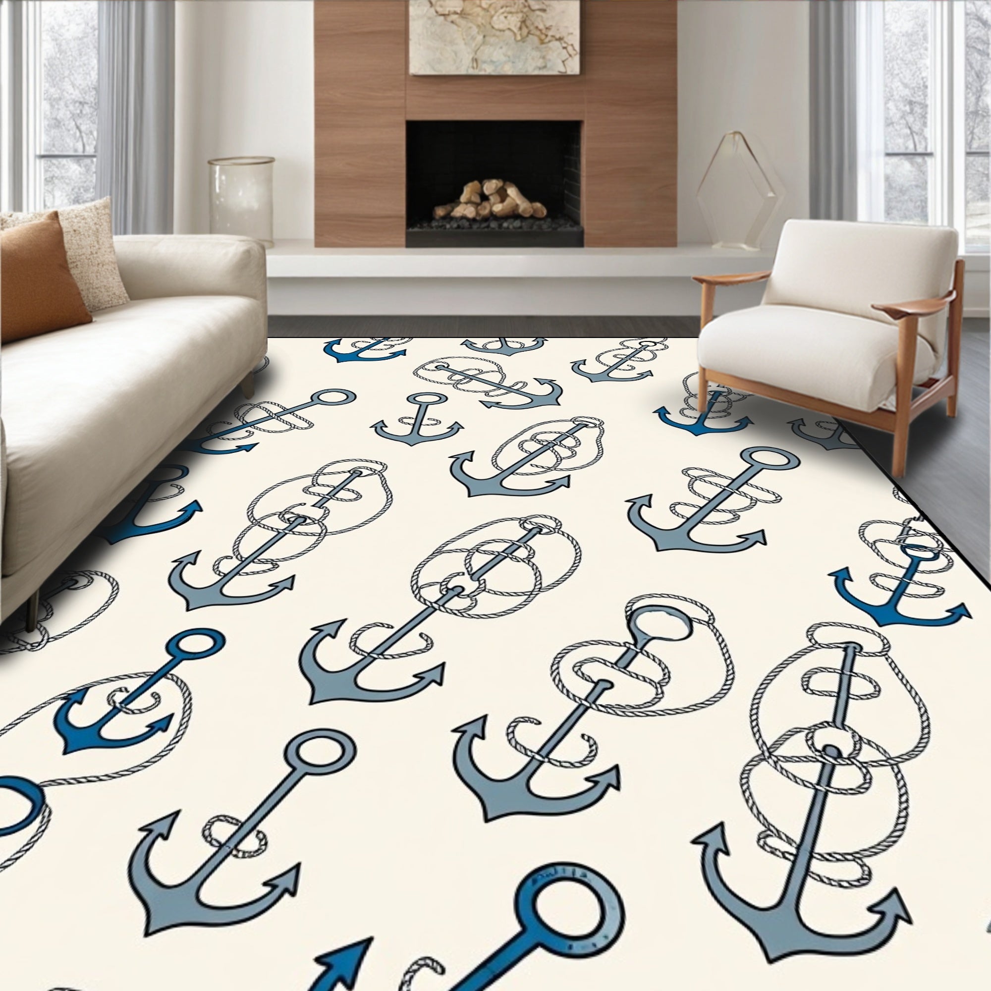 Nautical Anchor Rope Pattern Design Rug