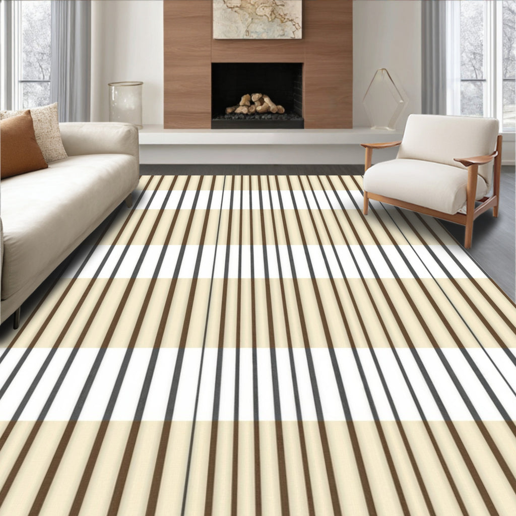 Modern Beige Brown White Striped Design Rug