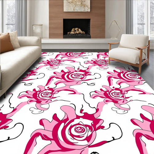 Abstract Pink Swirl Flower Pattern Design Rug