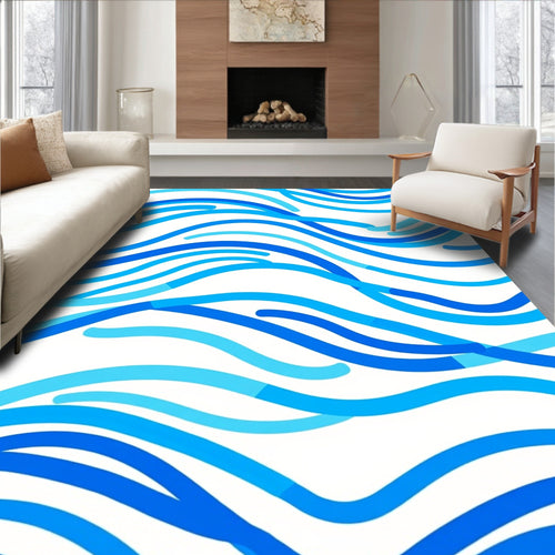 Abstract Blue Waves Pattern Rug