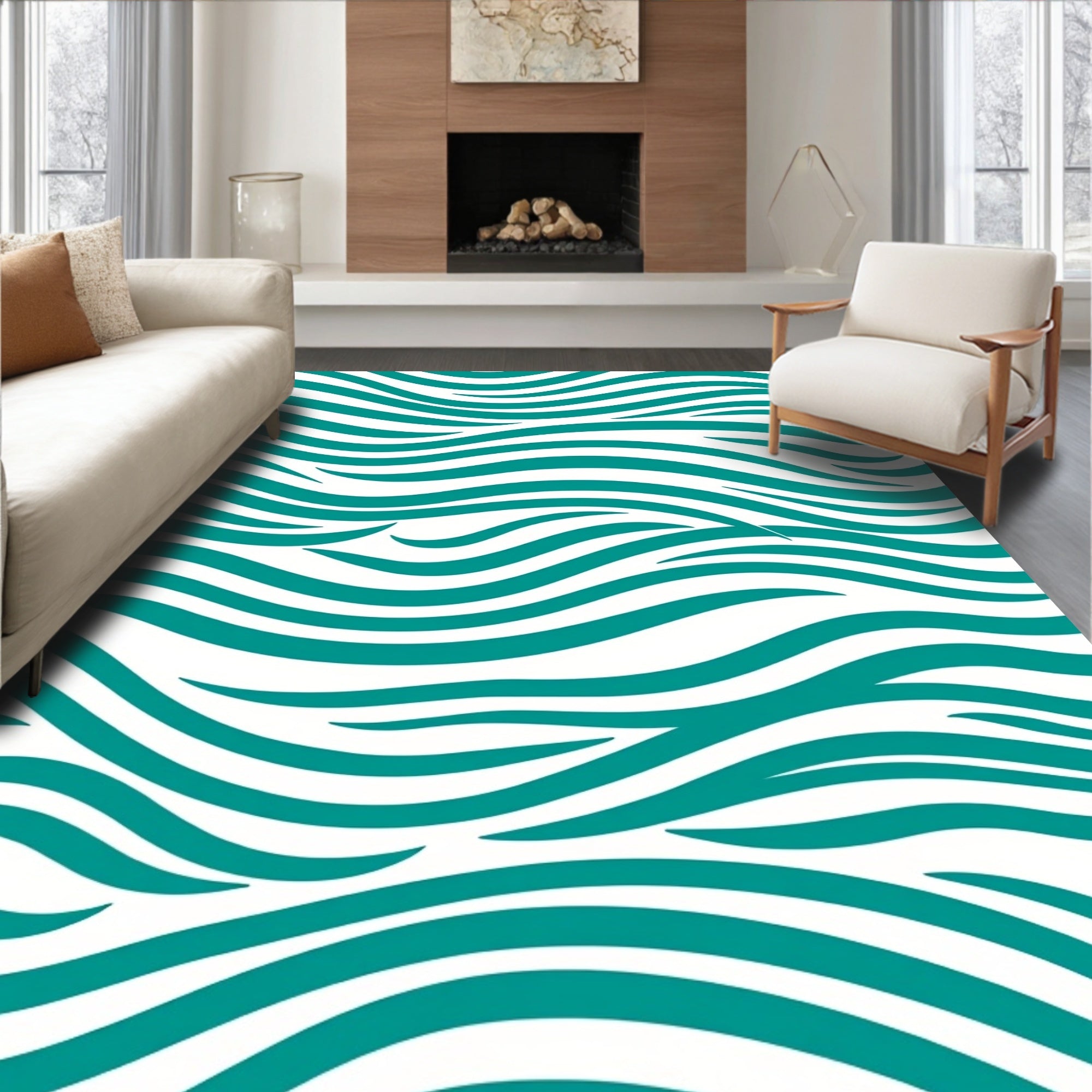 Teal Wave Pattern Design Rug