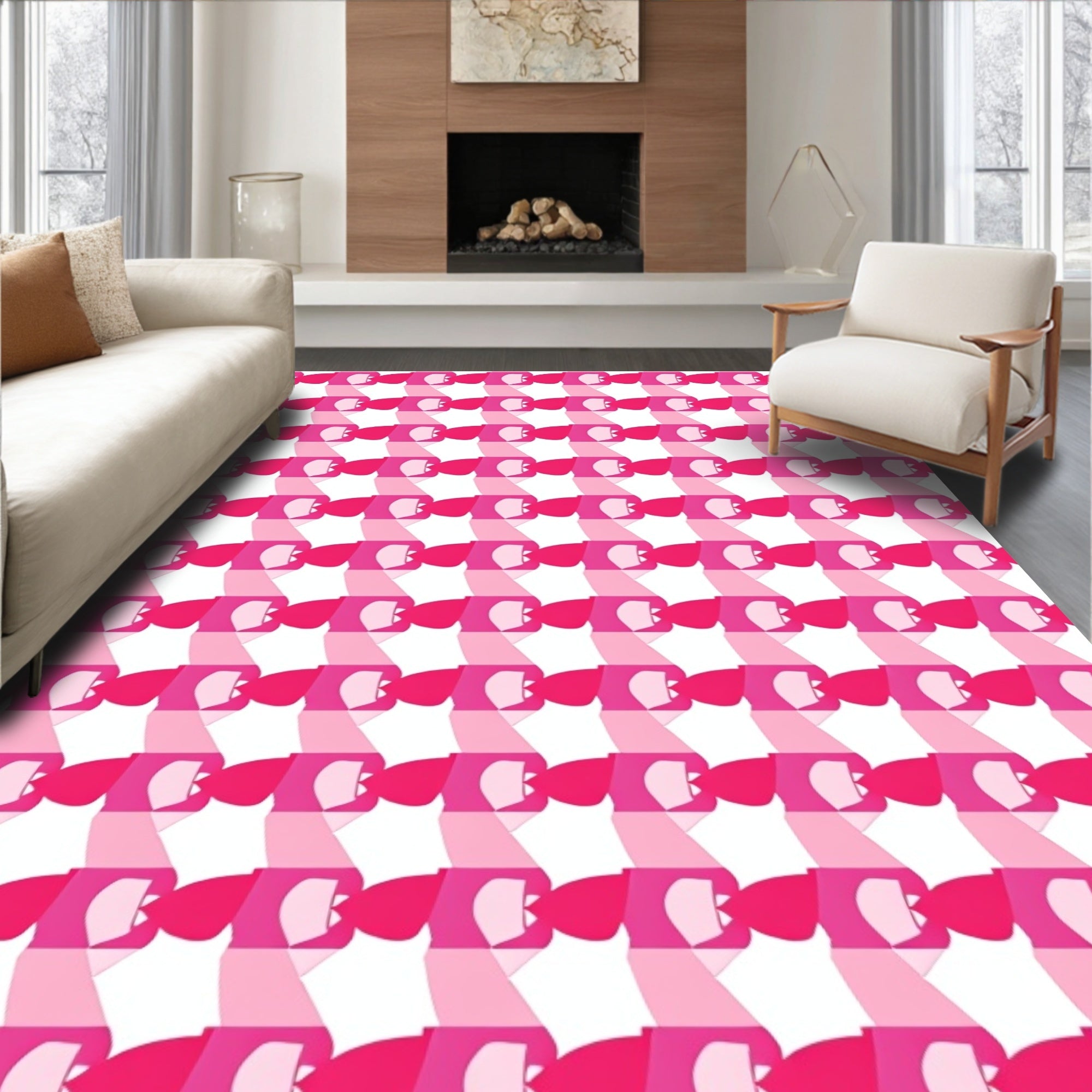 Pink Geometric Abstract Pattern Rug
