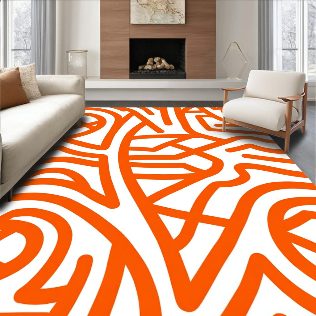 Bold Orange Abstract Line Art Rug