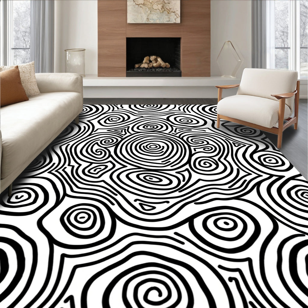 Bold Swirls Abstract Monochrome Design Rug