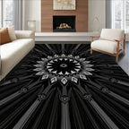 Radiating Dark Geometric Mandala Pattern Rug