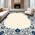 Elegant Blue Floral Scrollwork Rug