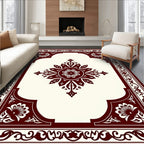 Maroon Cream Ornate Floral medallion Rug