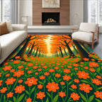 Autumn Forest With Orange Flowers Rug