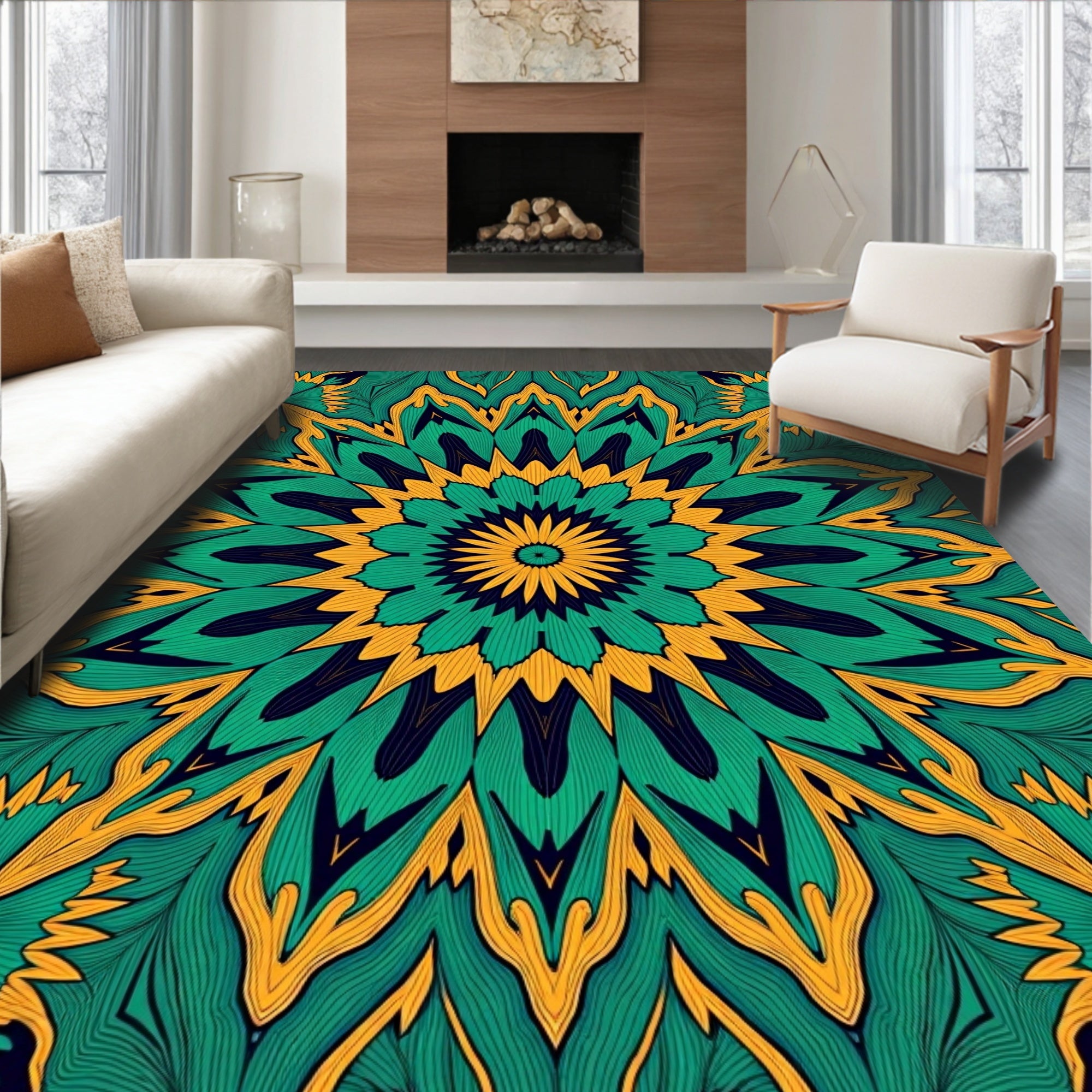 Intricate Floral Mandala Pattern Rug
