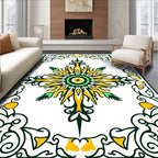 Abstract Yellow Green Sunburst Pattern Rug