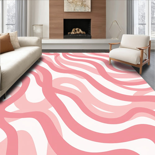 Abstract Pink Wavy Lines Rug