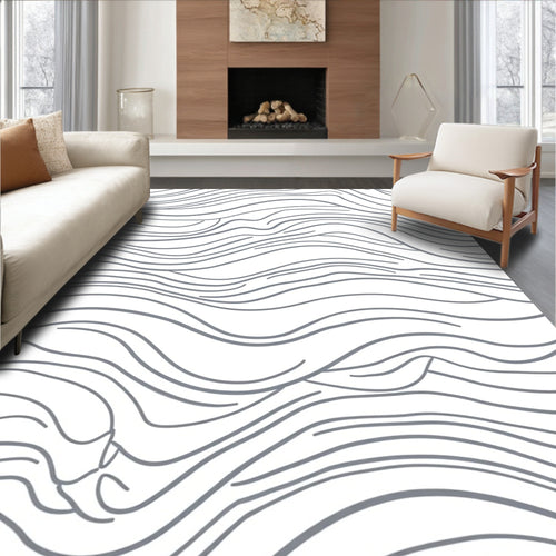 Abstract Gray Wave Pattern Rug