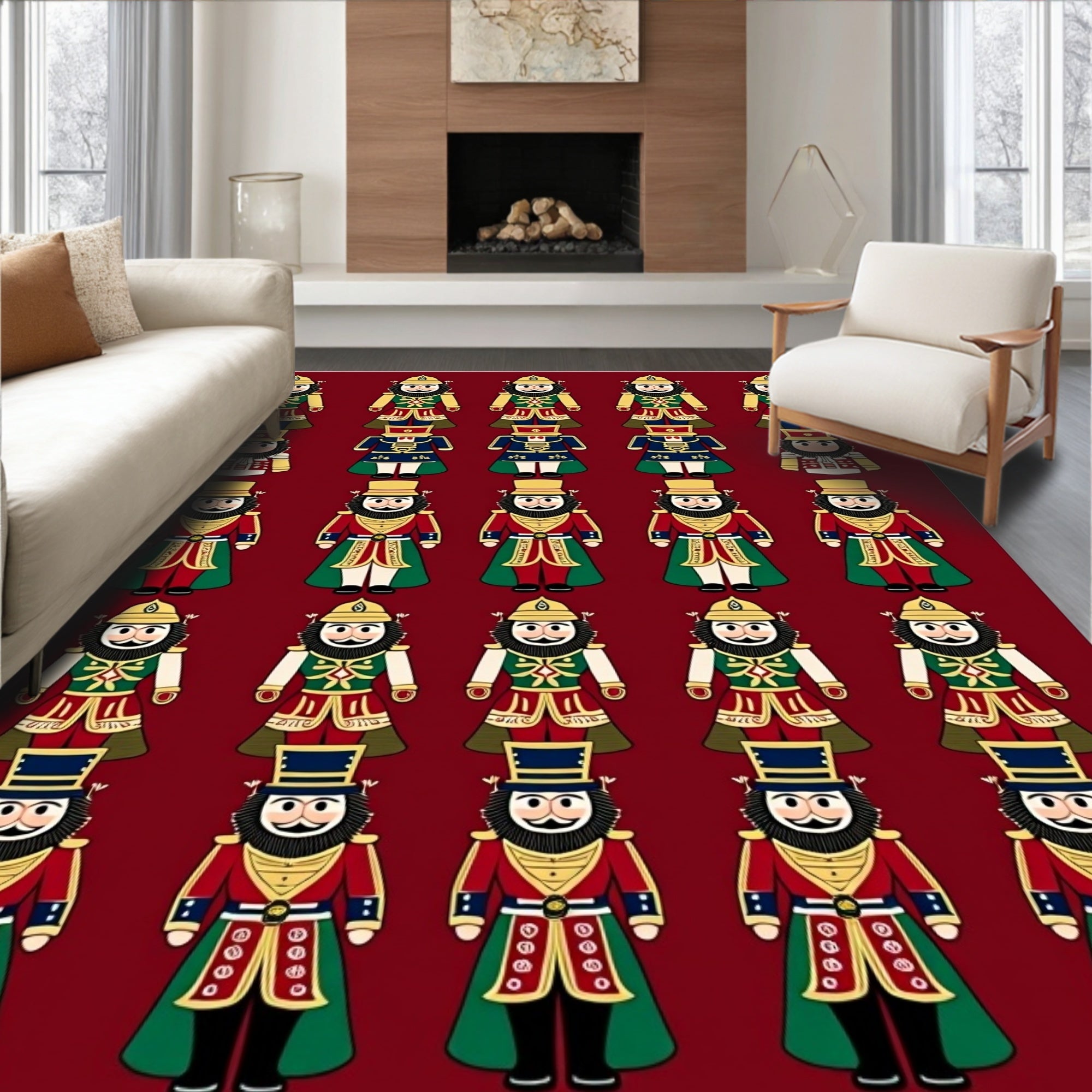 Festive Nutcracker Soldier Red Green Gold Rug