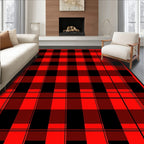 Bold Red Black Plaid Pattern Rug