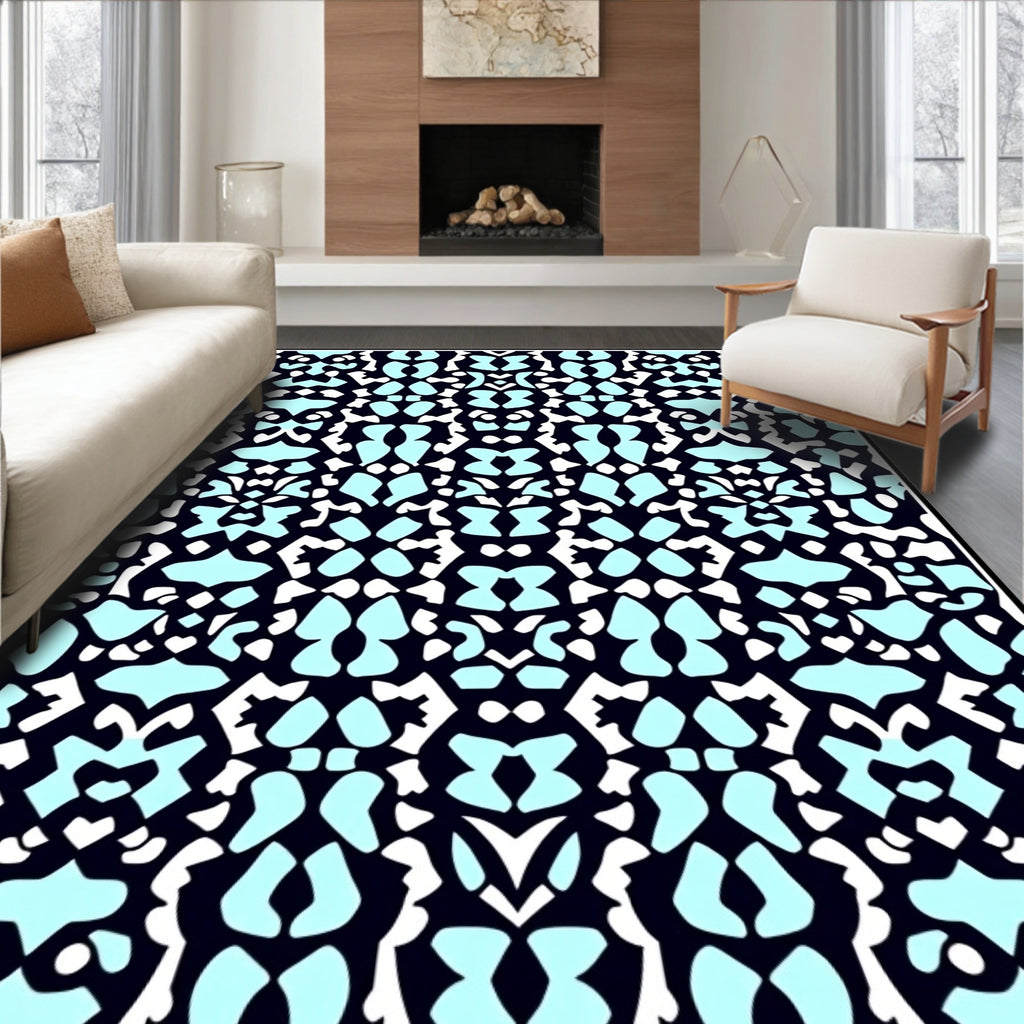 Abstract Teal White Symmetry Pattern Rug