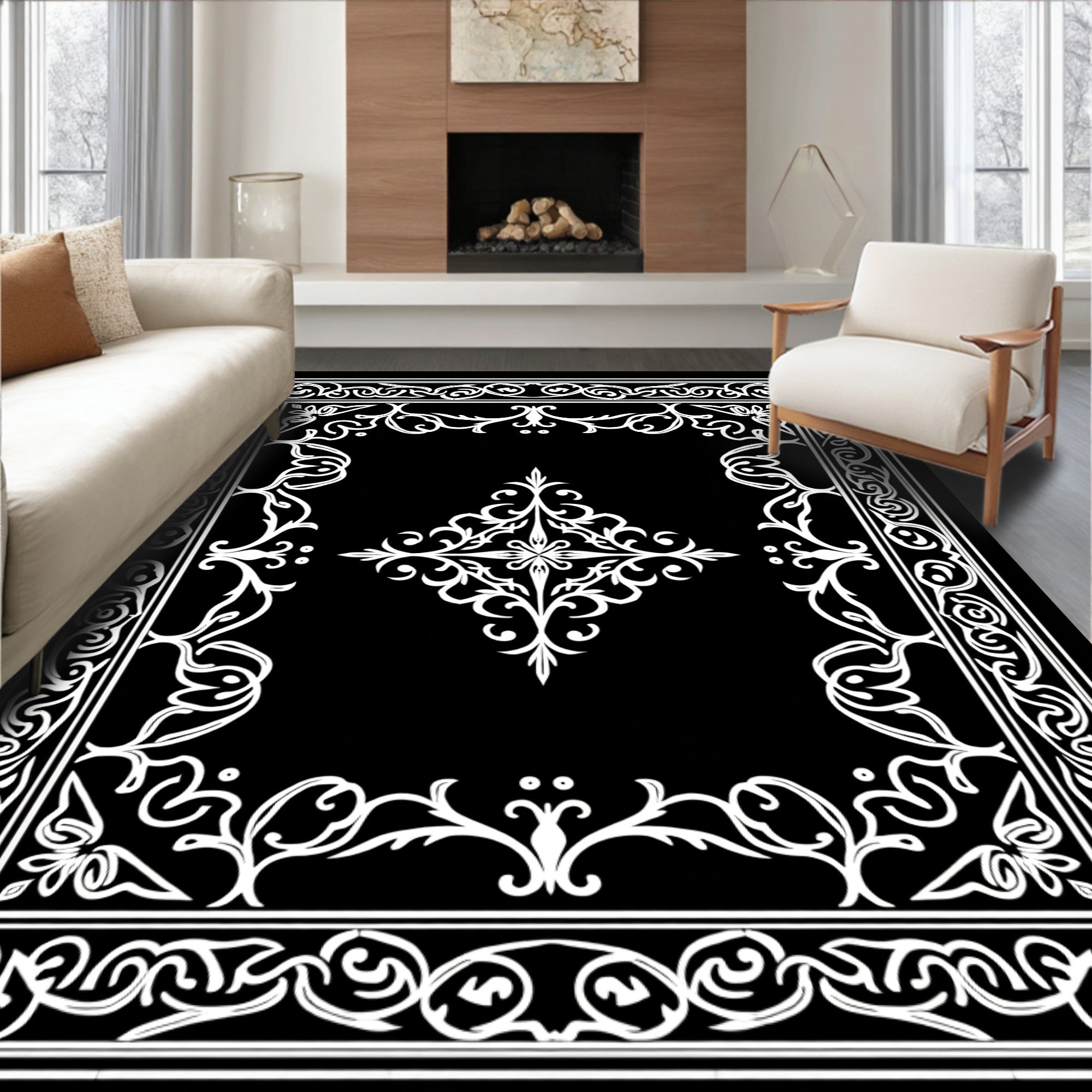 Classic White Acanthus Scroll Rug