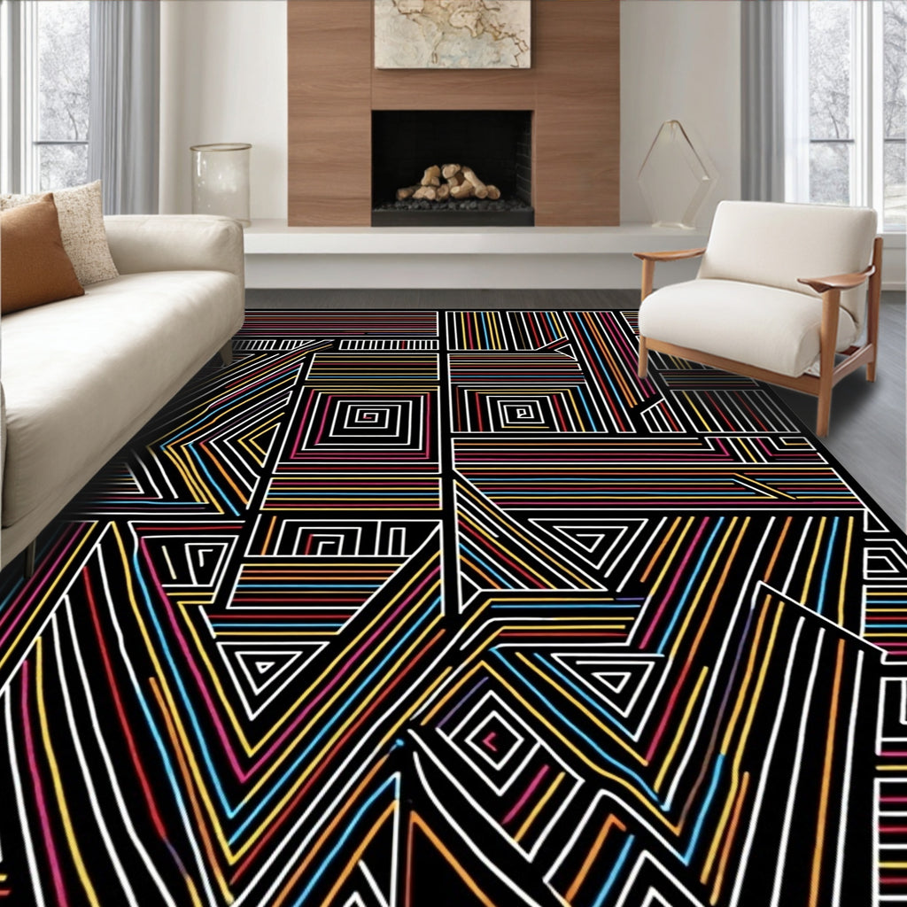 Abstract Geometric Multicolored Lined Rug