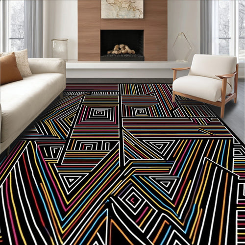 Abstract Geometric Multicolored Lined Rug