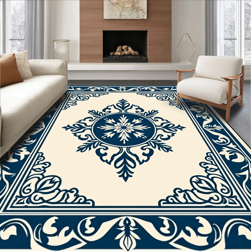 Classic Indigo Floral Medallion Border Rug