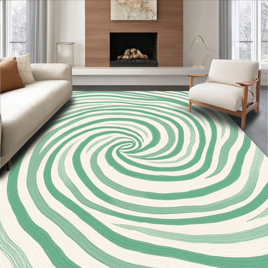 Mint Green Swirl Abstract Rug