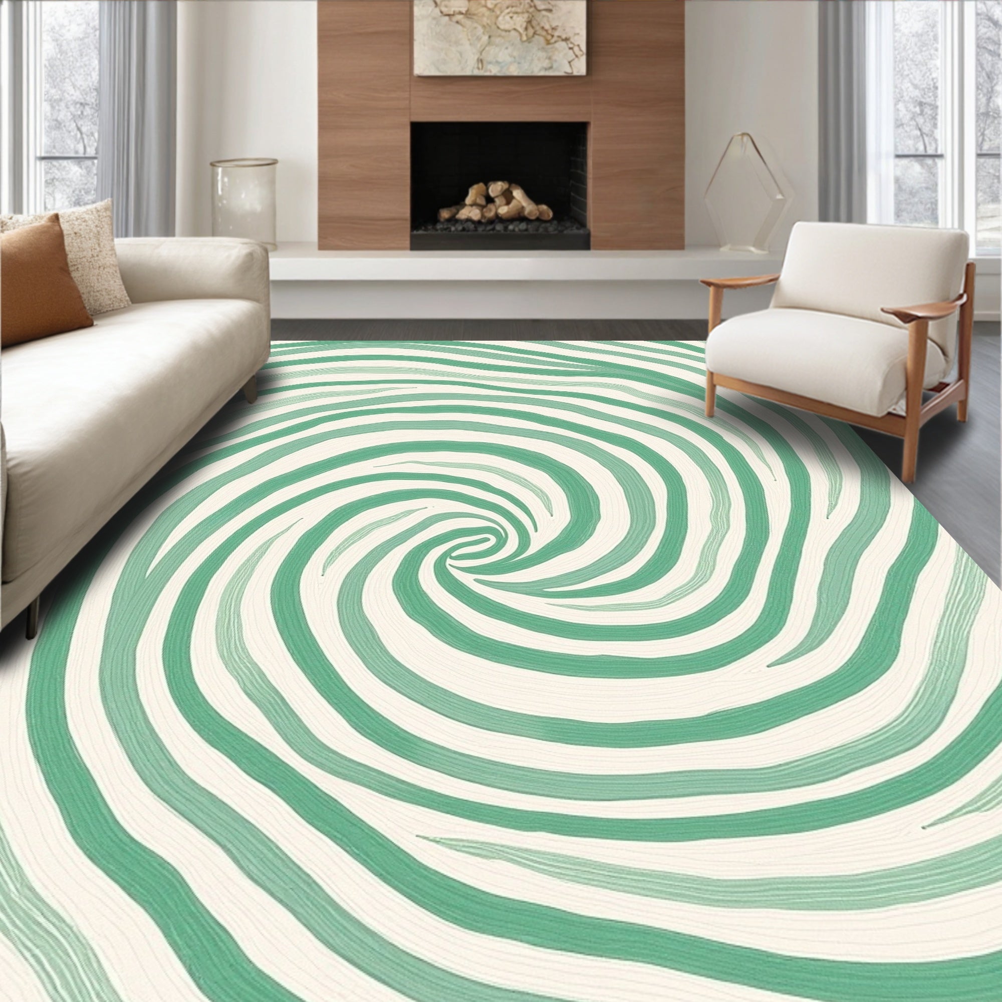 Mint Green Swirl Abstract Rug