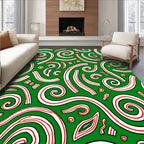 Green White Red Swirling Cursive Abstract Rug