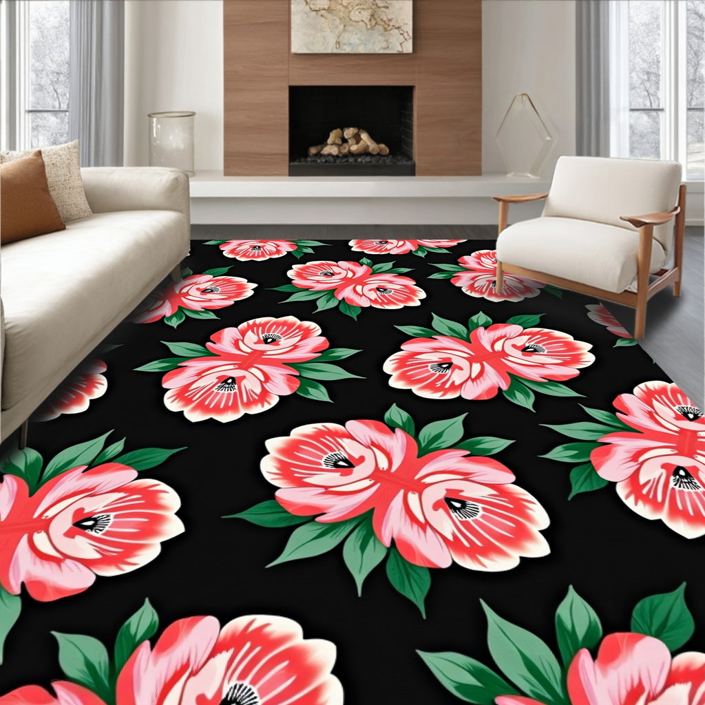 Bold Floral Arrangement On Black Rug