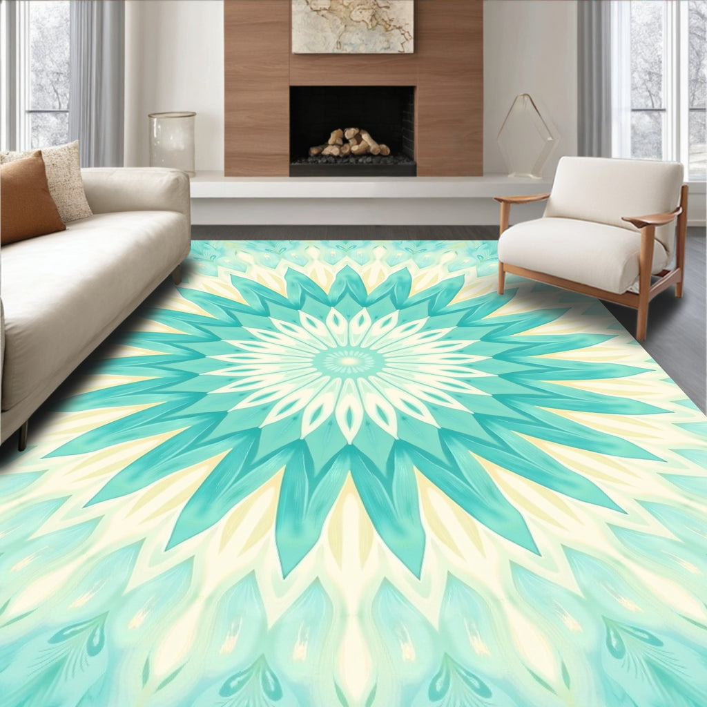 Aqua Petal Mandala Pattern Rug