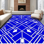 Modern Geometric White on Blue Rug