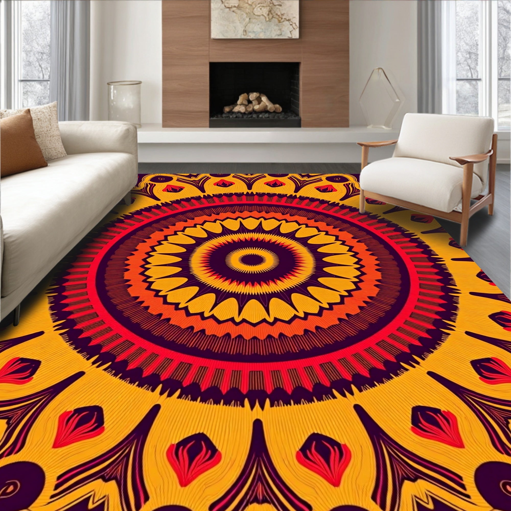 Radiant Mandala Patterned Sunburst Rug