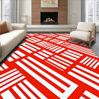 Bold Red 2 White Geometric Stripes Rug