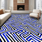 Abstract Blue Black Maze Pattern Rug