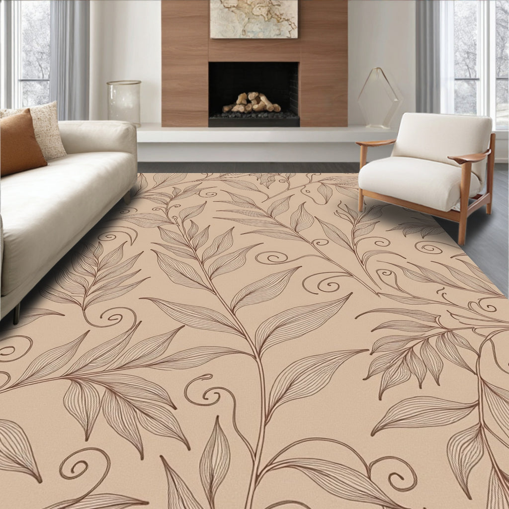 Elegant Faded Leaf Vine Pattern Rug