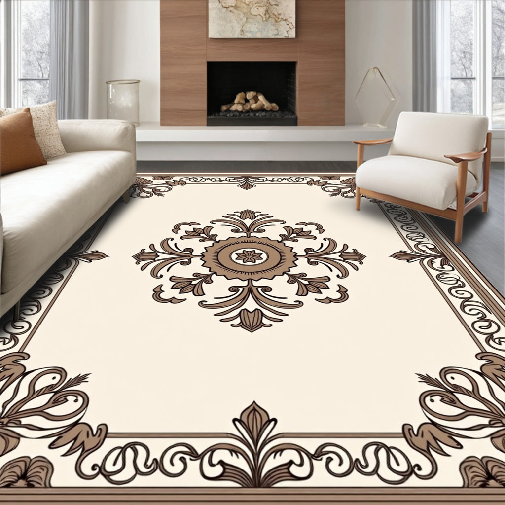 Classic Damask Floral Scroll Design Rug