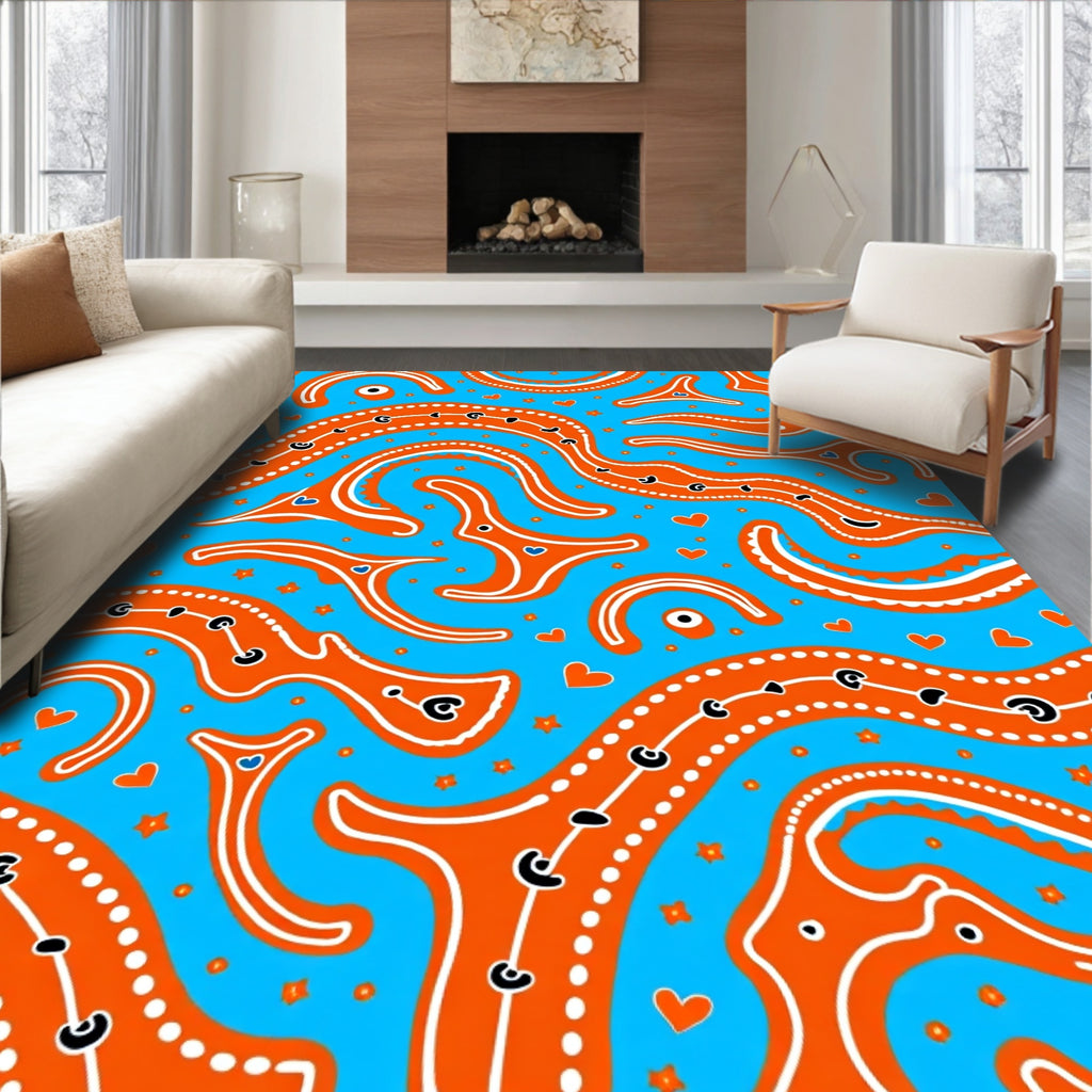 Whimsical Orange Swirls Boho Design Rug