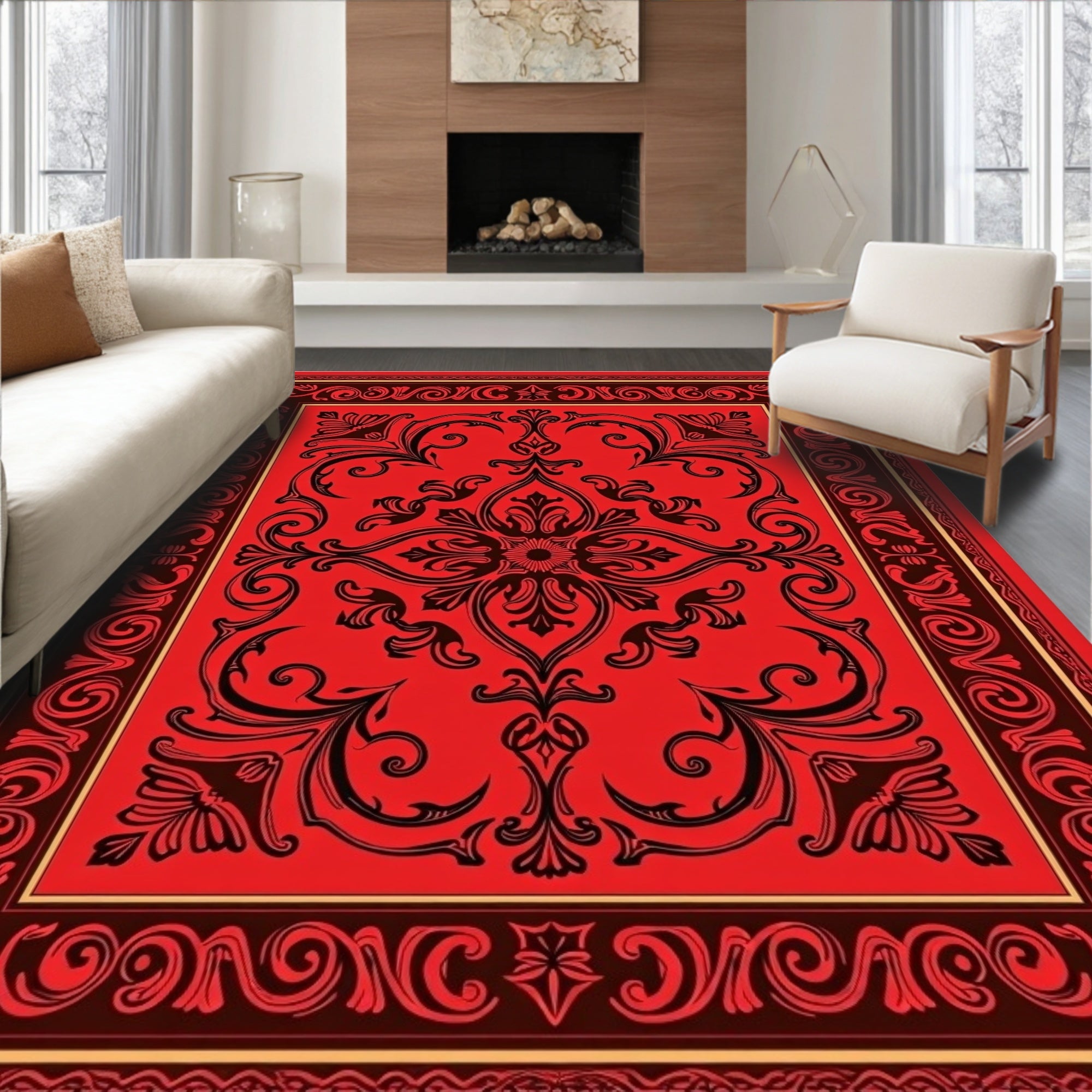 Ornate Vintage Red Floral Design Rug