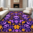 Skull Flower Floral Vine Design Rug