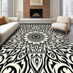 Striking Black Cream Mandala Design Rug