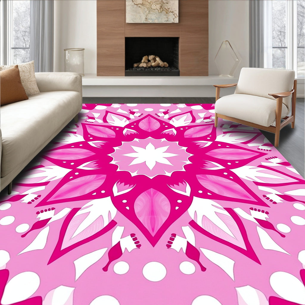 Vibrant Pink Floral Mandala Pattern Rug