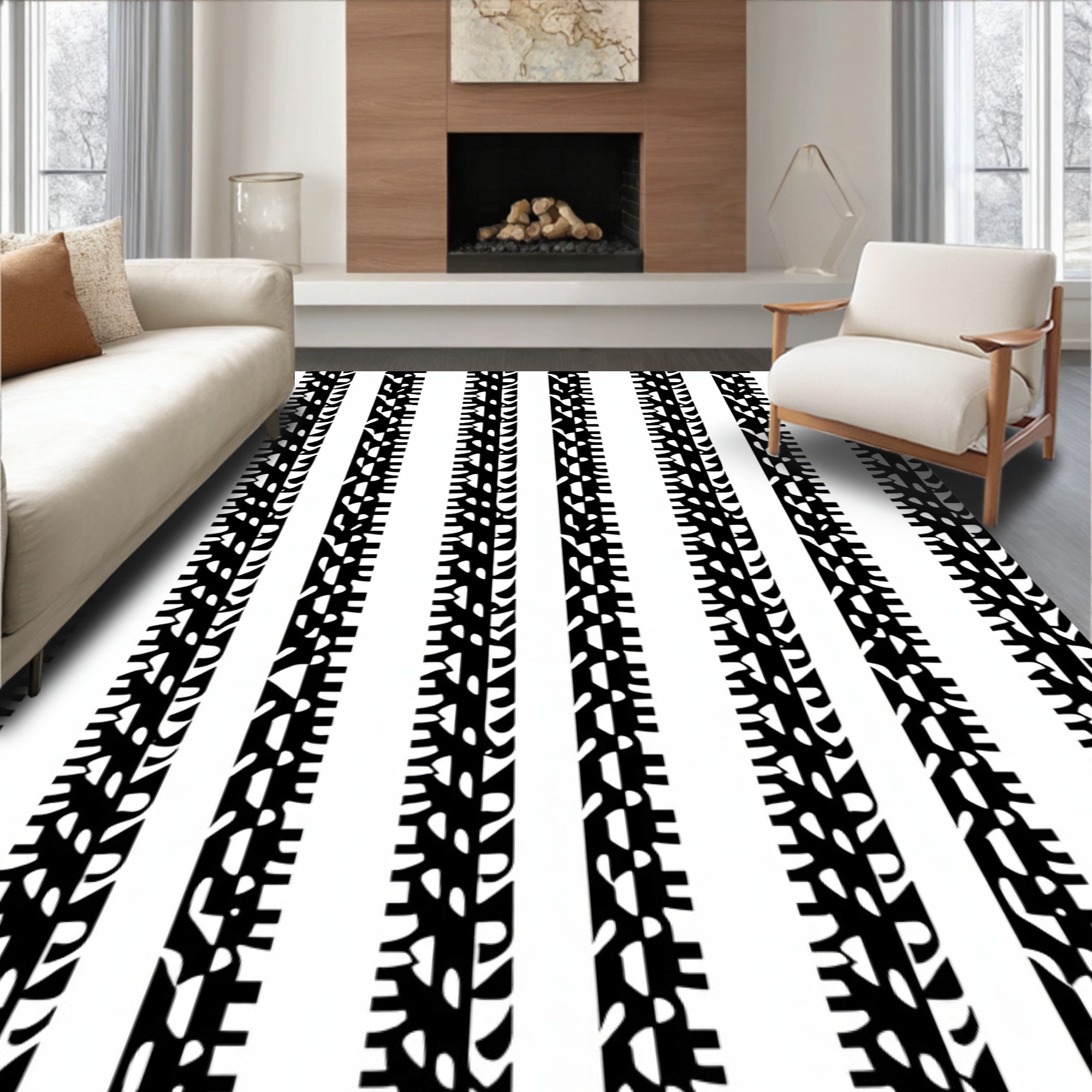 Bold Tire Track Stripe Pattern Rug