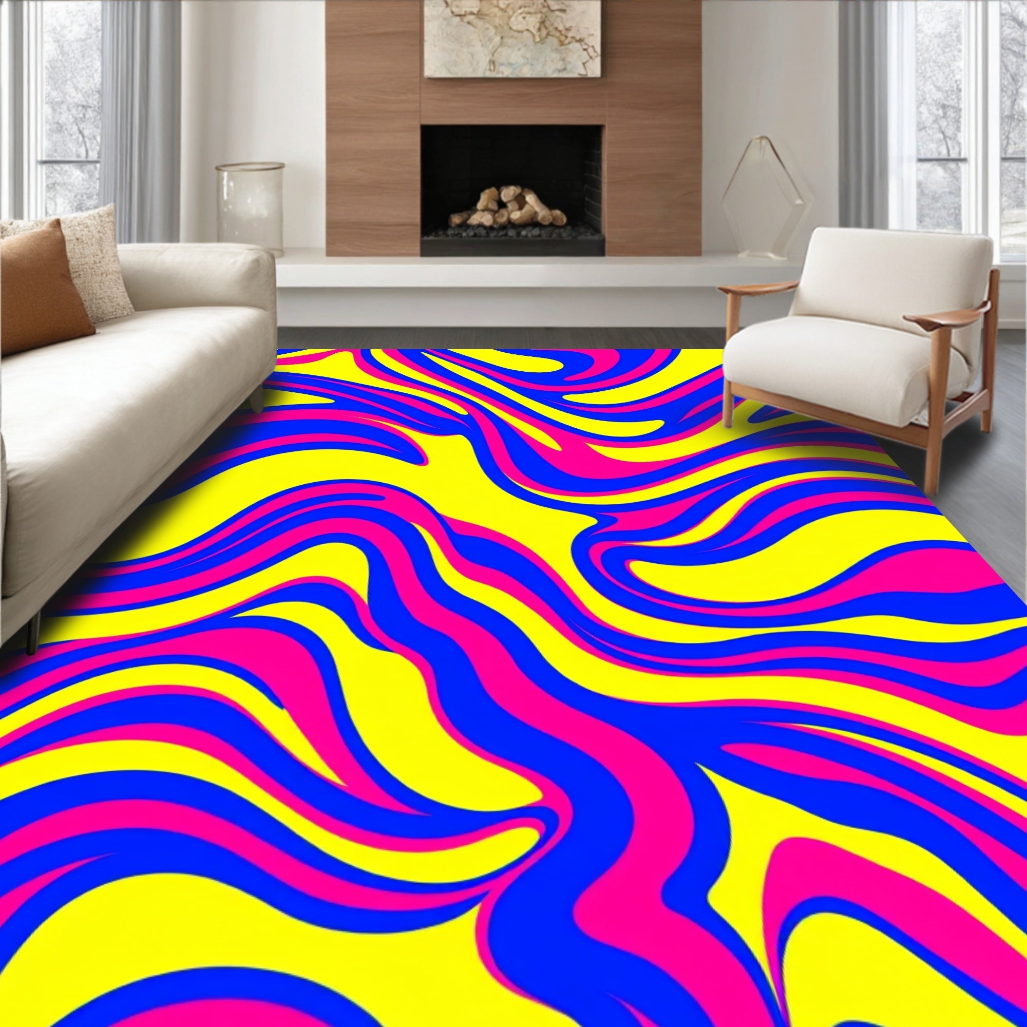 Vibrant Wavy Swirls Pattern Rug
