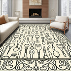 Whimsical Black Utensils Ornate Frame Rug